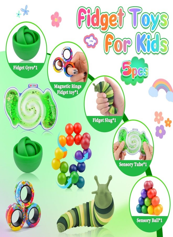 Cevioce 5Pcs Fidget Toys Adults Pack,Easter Basket Stuffers for Teens Boys,Autism Sensory Toys with Fidget Spinner Slug Magnetic Rings,Squishy Fidget Toys ADHD Stress Relief,Party Favor for Kid-G - Image 2